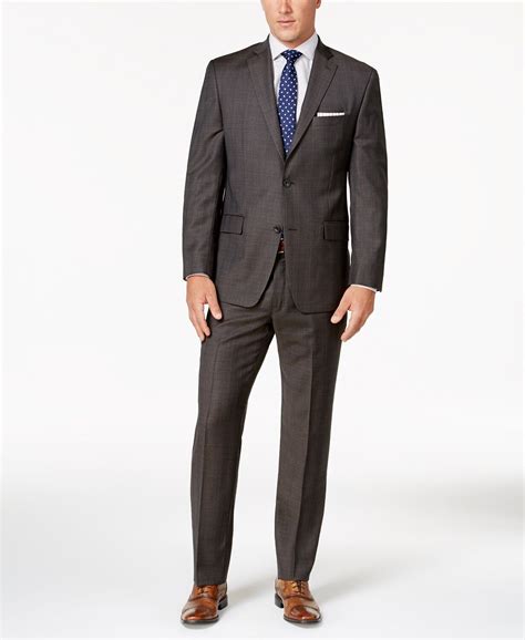 michael kors men's classic fit chocolate brown plaid suit